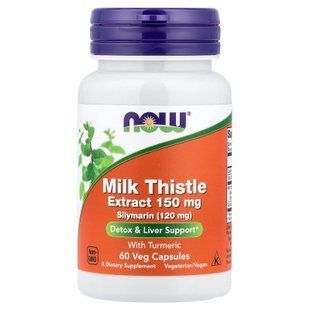 NOW Milk Thistle Extract with Turmeric 60 рослинних капсул Розторопша (Силімарин)