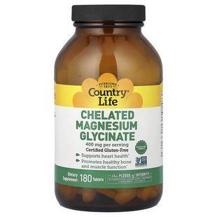Country Life Chelated Magnesium Glycinate 180 Tablets Магний