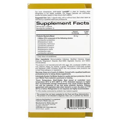 California Gold Nutrition LactoBif Probiotics 5 Billion CFU 10 капс. Пробиотики и пребиотики
