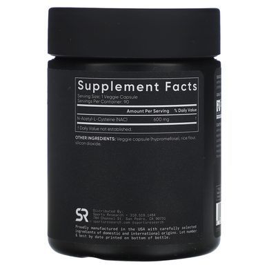 Sports Research NAC (N-Acetyl-Cysteine) 600 mg 90 Veggie Capsules NAC (N-ацетил-L-цистеин)