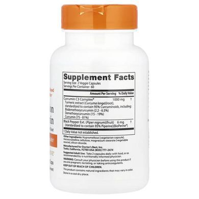 Doctor's Best High Absorption Curcumin 1,000 mg 120 капсул Куркума та Куркумін