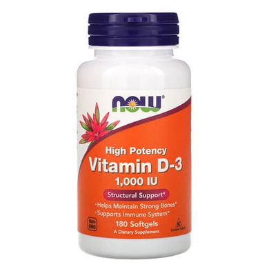 NOW Foods Vitamin D3 1000 IU 180 мягких капсул Витамин D