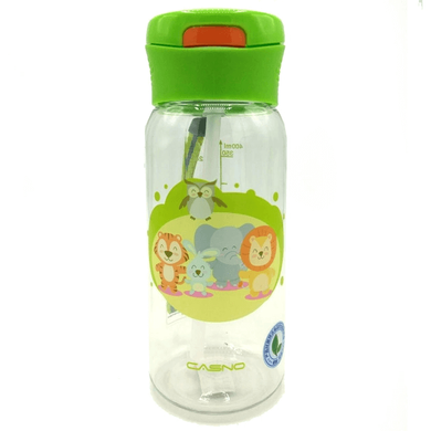 Бутылка для воды CASNO 400 мл Зеленая (Малыши-зверята) с соломинкой Спортивные бутылки