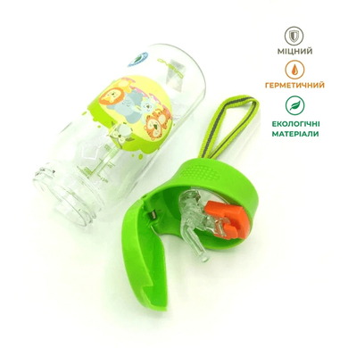 Пляшка для води CASNO 400 мл Зелена (Малята-звірята) з соломинкою Спортивні пляшки