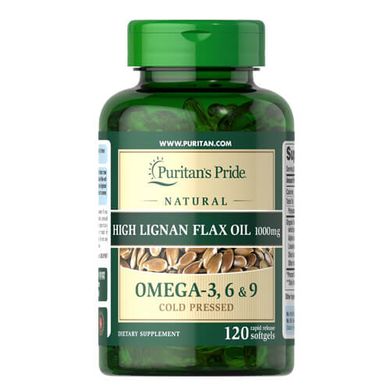 Puritan's Pride Natural Flax Oil 1000 mg 120 жидких капсул Омега 3-6-9