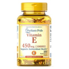 (Подерта етикетка) Puritan's Pride Vitamin E 450 mg 100 рідких капсул Вітамін Е