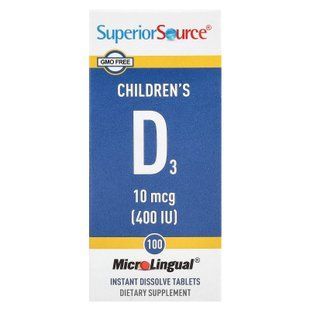 Superior Source Children's D3 400 IU 100 быстрорастворимых таблеток (10.2026) Витамин D