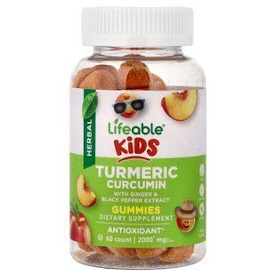 Lifeable Kids Turmeric Curcumin with Ginger & Black Pepper 60 жевательных конфет Другие добавки для детей