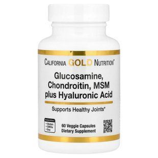 California Gold Nutrition Glucosamine, Chondroitin, MSM Plus Hyaluronic Acid 60 капс. Глюкозамин и хондроитин