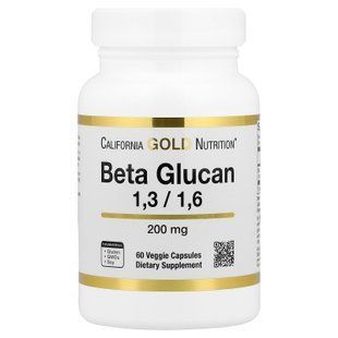 California Gold Nutrition Beta Glucan 1-3, 1-6, 200 mg 60 растительных капсул Дрожжи