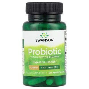 Swanson Probiotic with Digestive Enzymes 5 Billion CFU 60 капсул Пробіотики та пребіотики