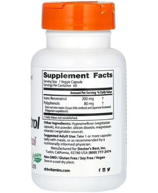 Doctor's Best Trans-Resveratrol 200 with Resvinol 60 caps Ресвератрол