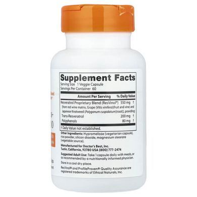 Doctor's Best Trans-Resveratrol 200 with Resvinol 60 caps Ресвератрол