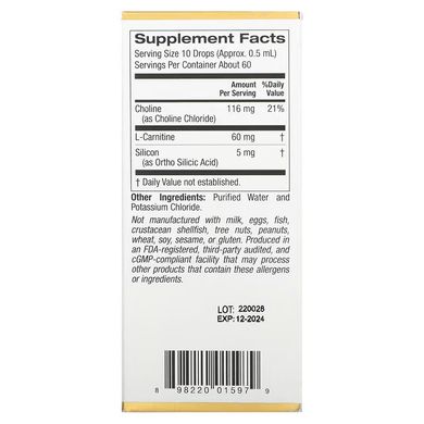 California Gold Nutrition Choline Silica Complex 30 ml Холін (В-4)