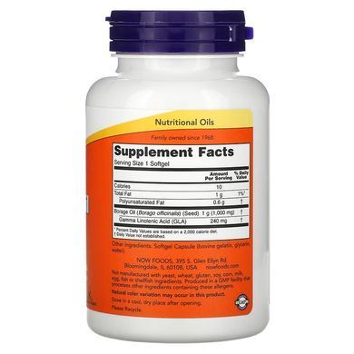 NOW Borage Oil 1,000 mg 60 капс. Жирные кислоты