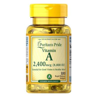 Puritan's Pride Vitamin A 8,000 IU (2,400 mcg) 100 жидких капсул Витамин А