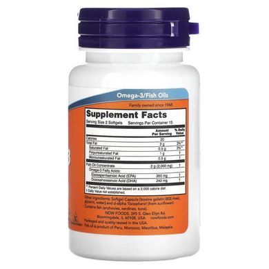 NOW Omega-3 Fish Oil 1000 mg 30 рідких капсул Омега-3