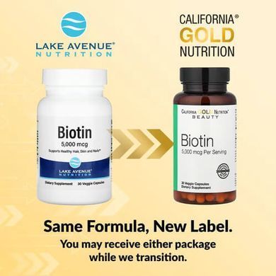 California Gold Nutrition Biotin 5,000 mcg 30 Veggie Capsules Биотин (B-7)