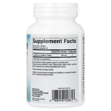 Natural Factors Glutathione LipoMicel Matrix 300 mg 90 рідких капсул Глутатіон